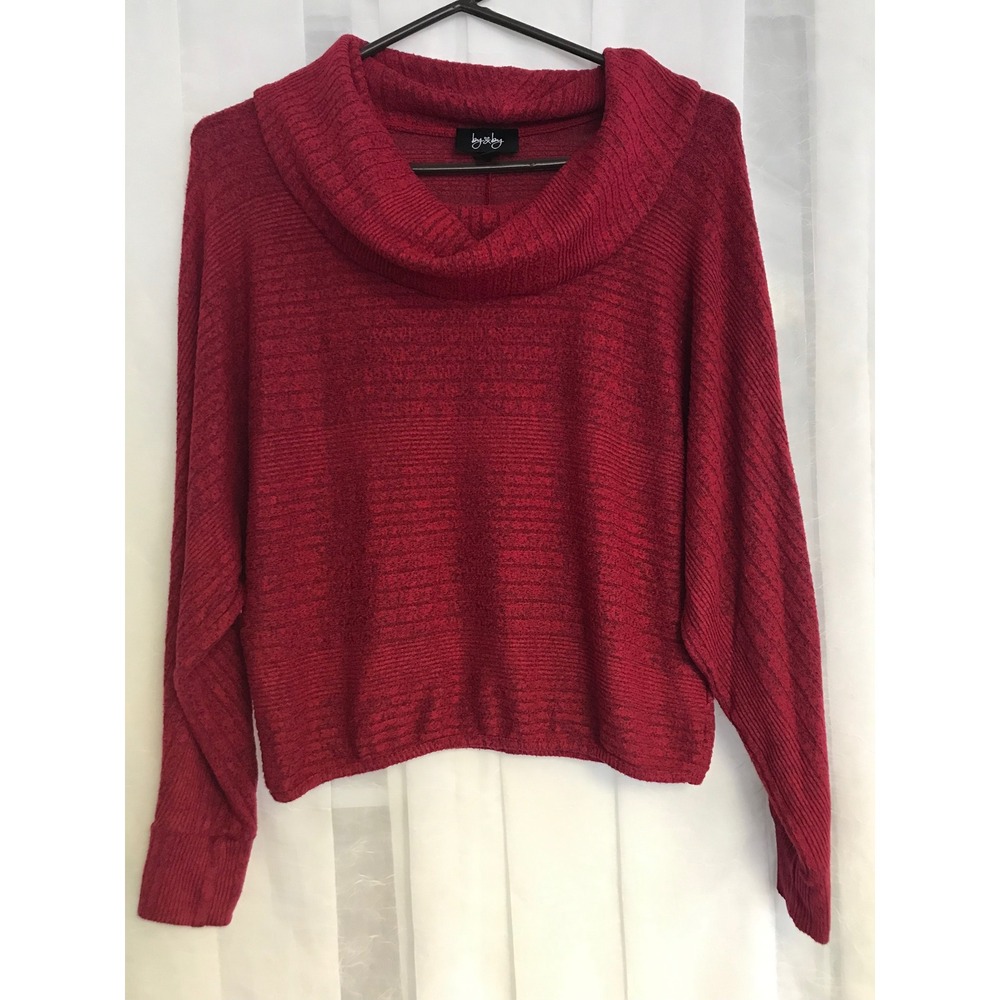 by & by‎ Womens Burgundy Cowl Neck Dolman Sleeve Ribbed Knit Sweater Medium